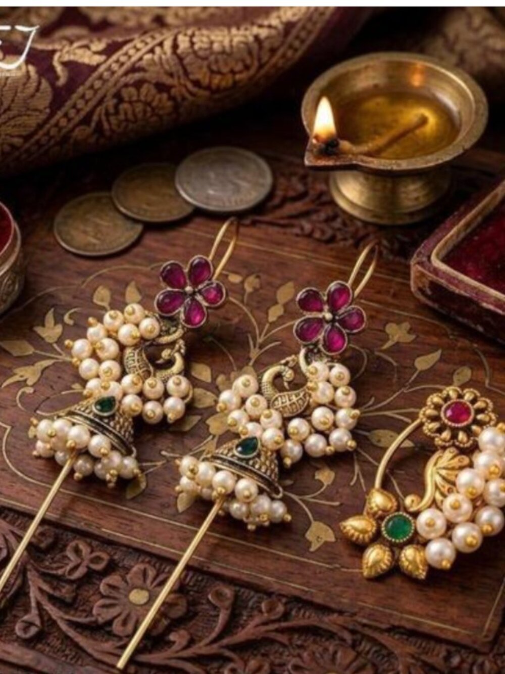 Gold Pearl Nath Ear Cuff Bridal Jhumka Set for Women